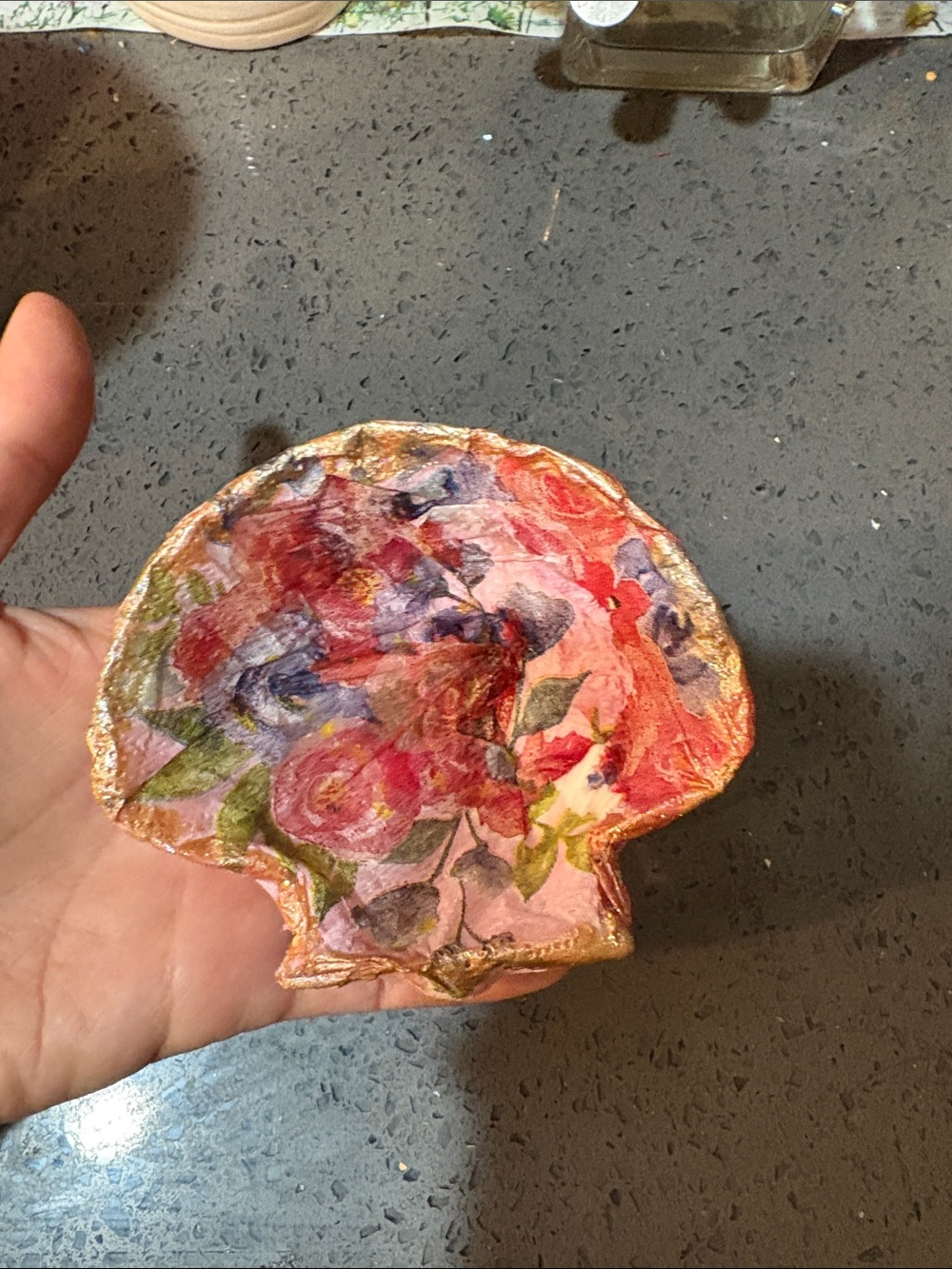 Handmade Floral Shell Trinket Dish - Pink & Multicolor